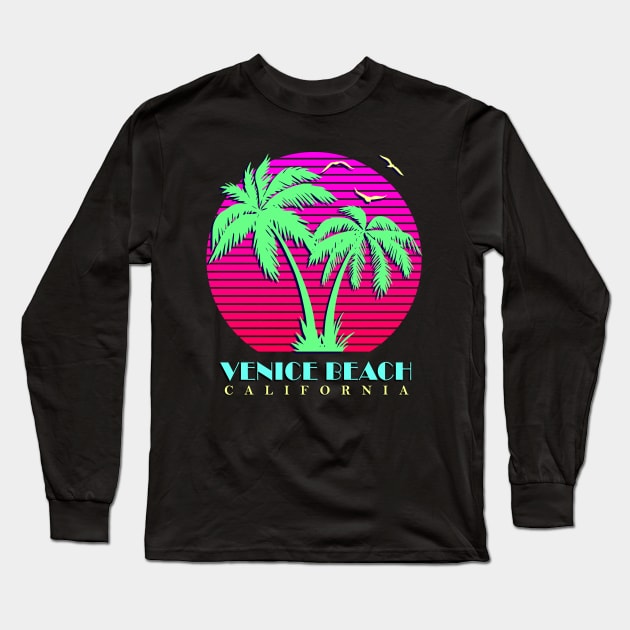 Venice Beach California Palm Trees Sunset Long Sleeve T-Shirt by Nerd_art